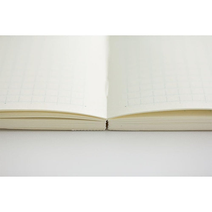 Close-up of spine on Midori MD Paper Notebook A5 Grid, showing durable stitched binding.