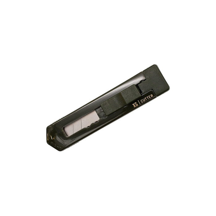 Midori Stationery XS Cutter in green shown from the front, compact design with protective cap.