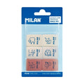 MILAN 445 synthetic erasers soft rectangular rubber pack of 6 in retail packaging