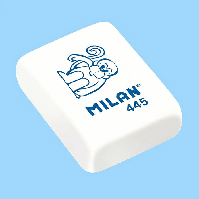 MILAN 445 synthetic eraser single white rectangular eraser with printed illustration