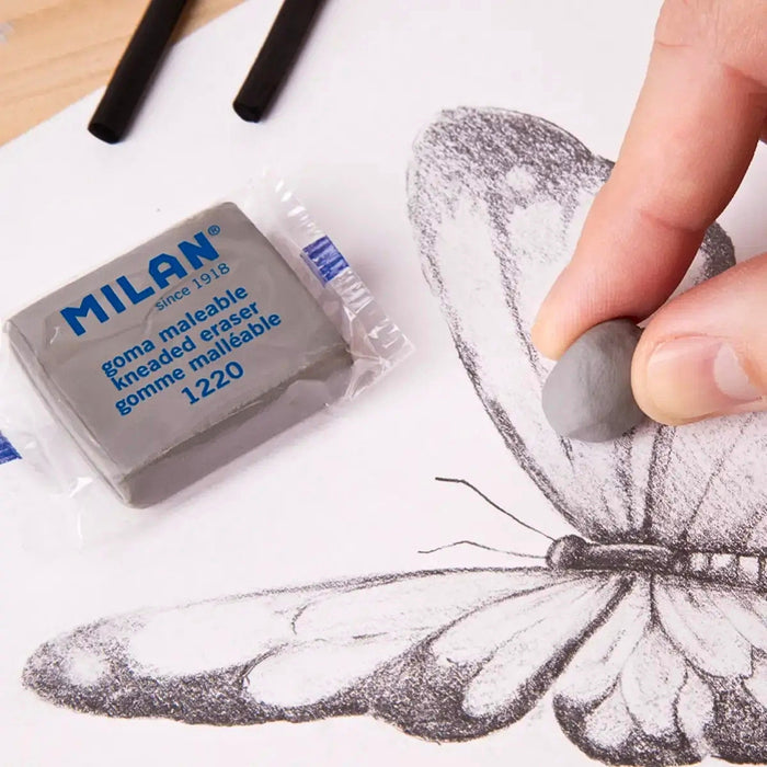 Milan Kneadable Erasers 1220 used on pencil drawing for gentle erasing and shading