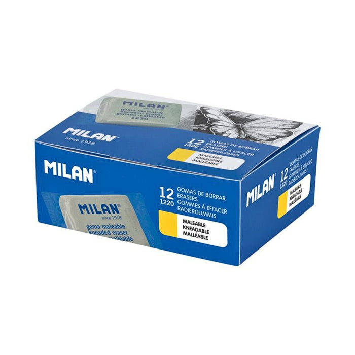 Milan Kneadable Erasers 1220 full box of 12 displayed closed with branding visible