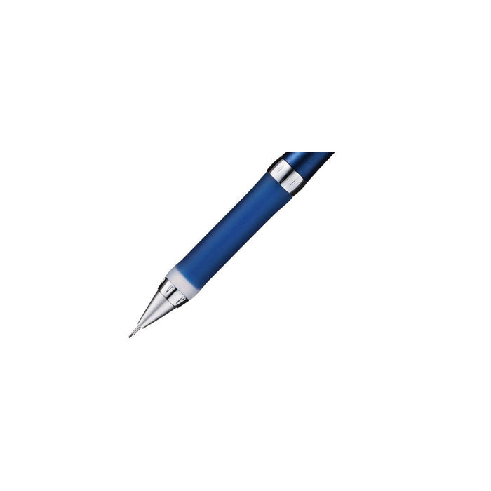 Close-up of blue Mitsubishi Alpha Gel Slim Tight 0.5mm mechanical pencil tip and grip section.