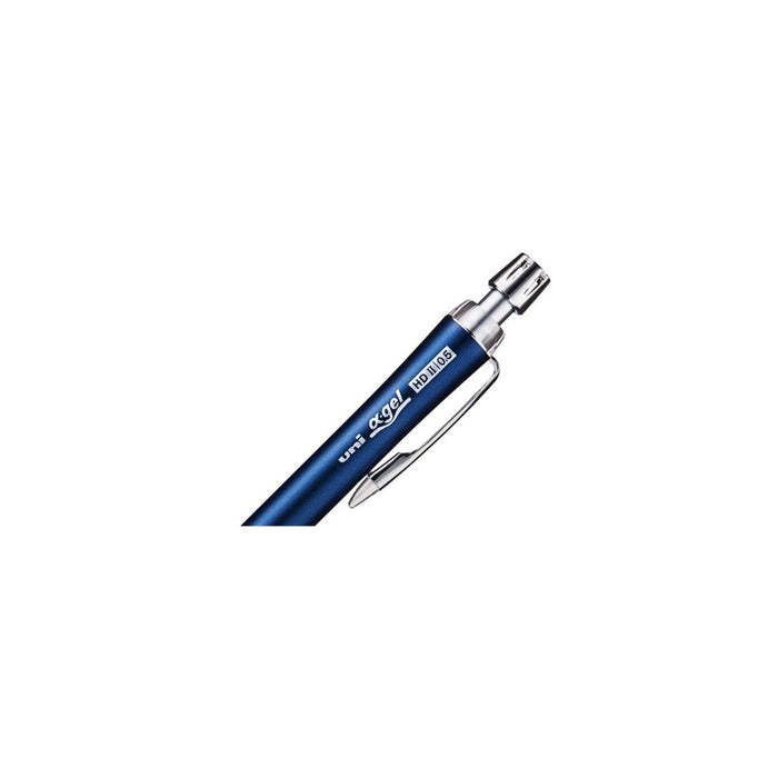 Detail view of blue Mitsubishi Alpha Gel Slim Tight 0.5mm mechanical pencil clip.