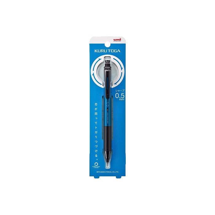 Retail packaging of the Mitsubishi Kurutoga KS 0.5 mm pencil in blue and white blister pack design.