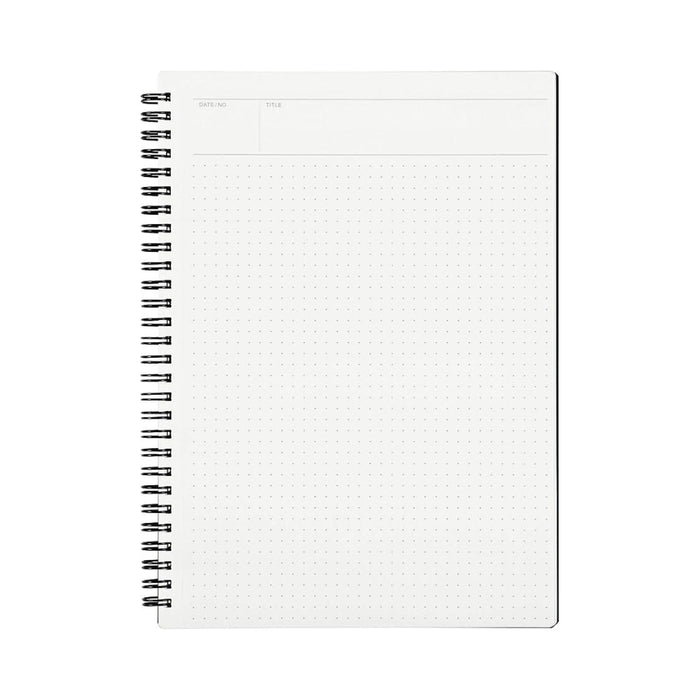 Inside page of the Maruman Mnemosyne B5 Dot Grid Notebook with 5mm dotted grid layout and header for date and title.