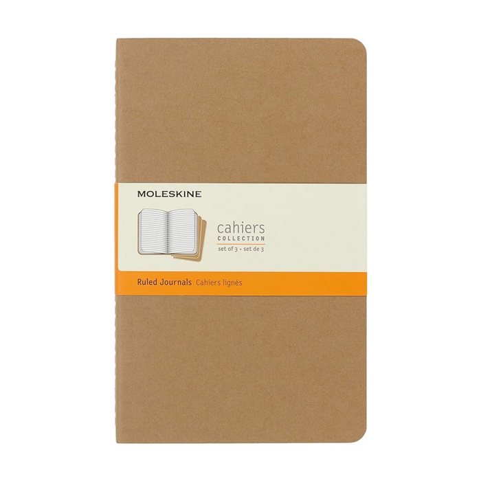 Moleskine Ruled Kraft Cahier 13cm x 21cm [pack of 3] shown against a plain background.