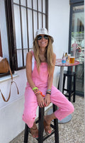 Mono "fresa style" de lino rosa, ideal para playa