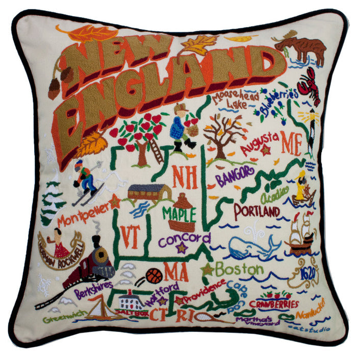 New England Hand-Embroidered Pillow
