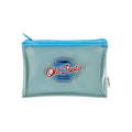 Nippan Old Resta Clear Pouch in translucent blue with white zip and retro logo print.