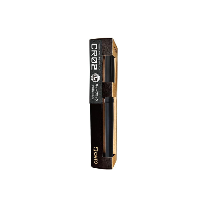 Ohto Ceramic Rollerball 0.5 pen in matte black middle barrel shown in retail packaging.