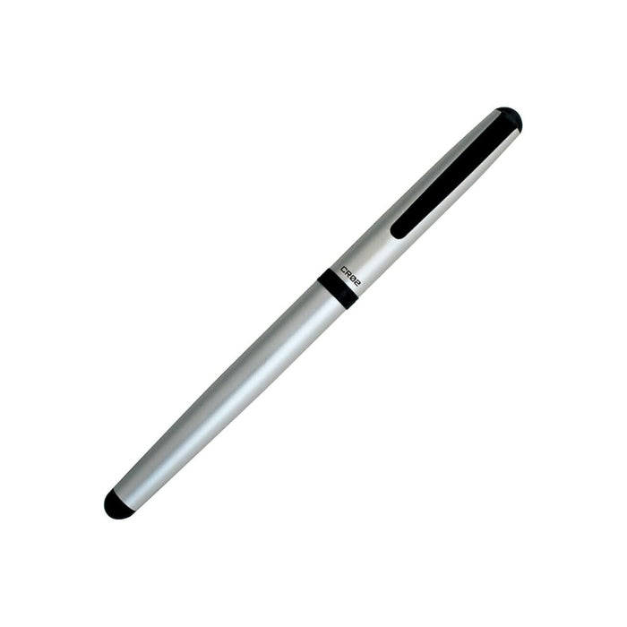 Ohto Ceramic Rollerball Pen 0.5 in matte silver finish with black clip, capped.