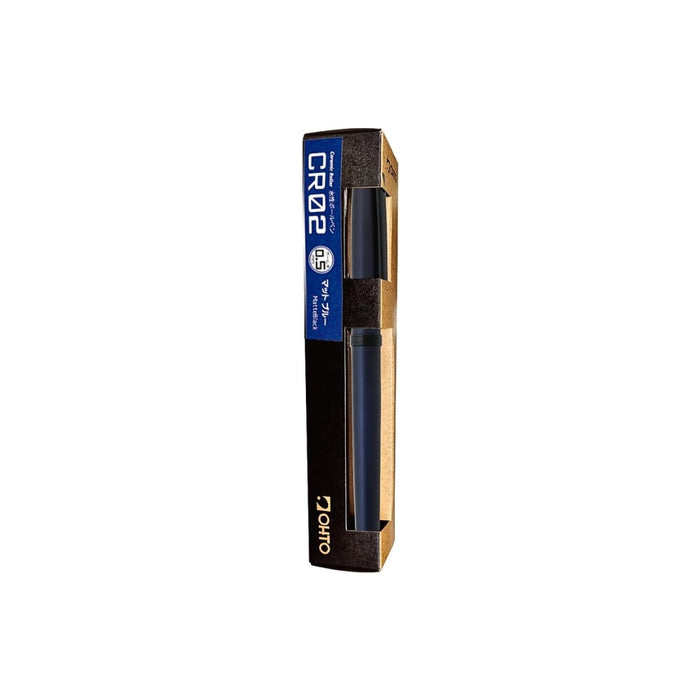 Ohto Ceramic Rollerball 0.5 pen in matte blue middle barrel shown in retail packaging.