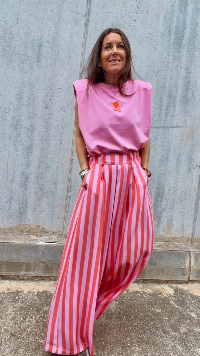 Pantalón "flight" stripe mood de rayas rosas, lyocell, talla única