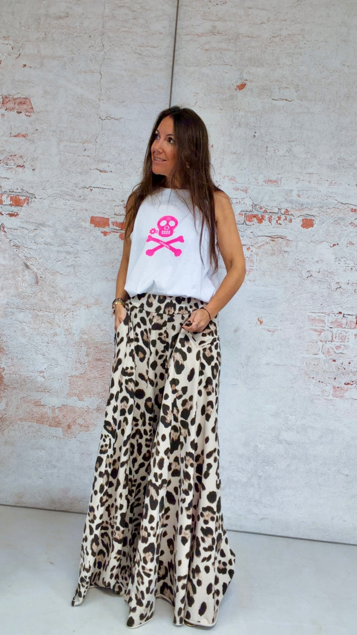 Pantalón "Leopard Wild" estampado de leopardo en rosa flúor, vista completa
