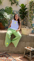 Pantalón "Palazzo Limoncello" de pernera ancha, cuadros vichy verde lima
