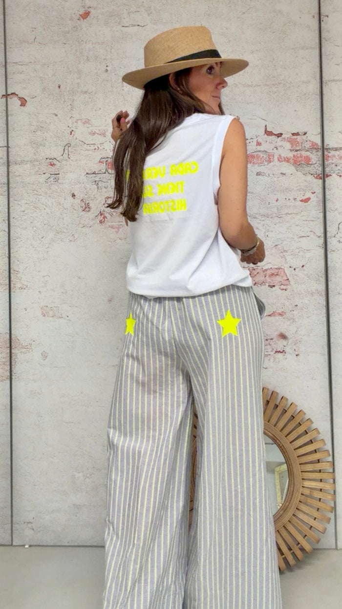 Pantalón "summer mood" de algodón artesanal en tono flúor
