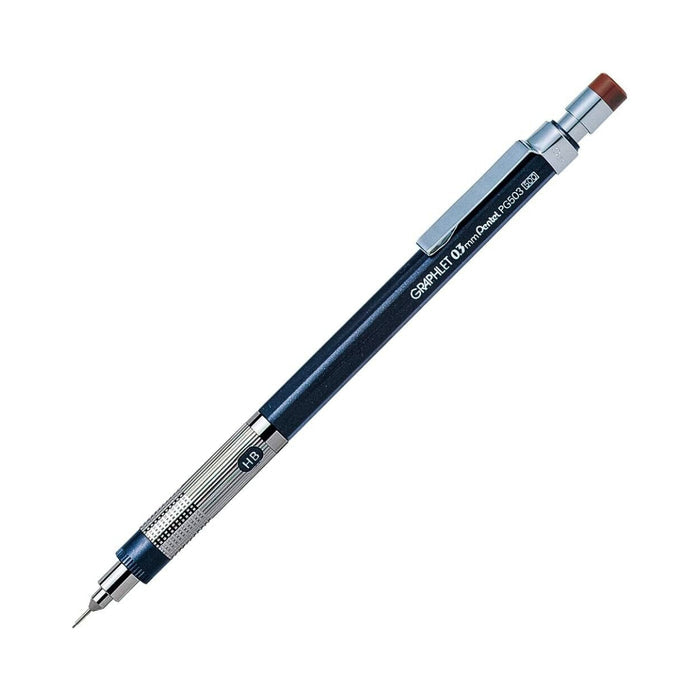 0.3mm - Pentel Graphlet Sharpie mechanical pencil in brown push button with metal clip and textured grip.
