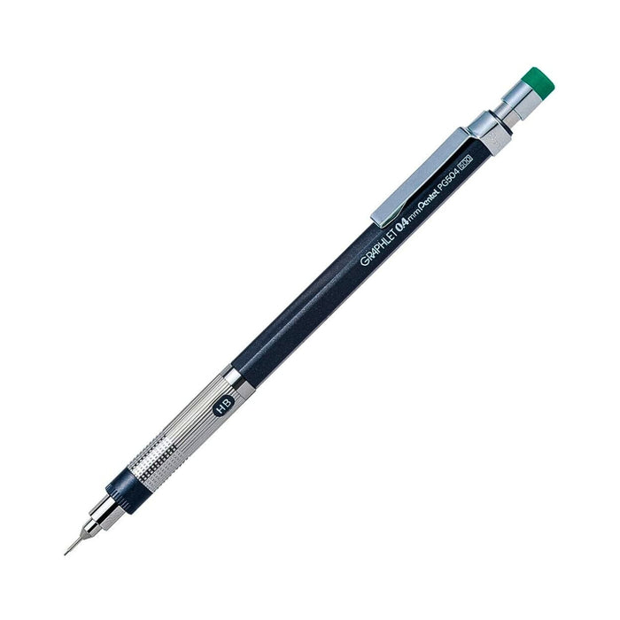 0.4mm - Pentel Graphlet Sharpie mechanical pencil with green push button and black barrel.
