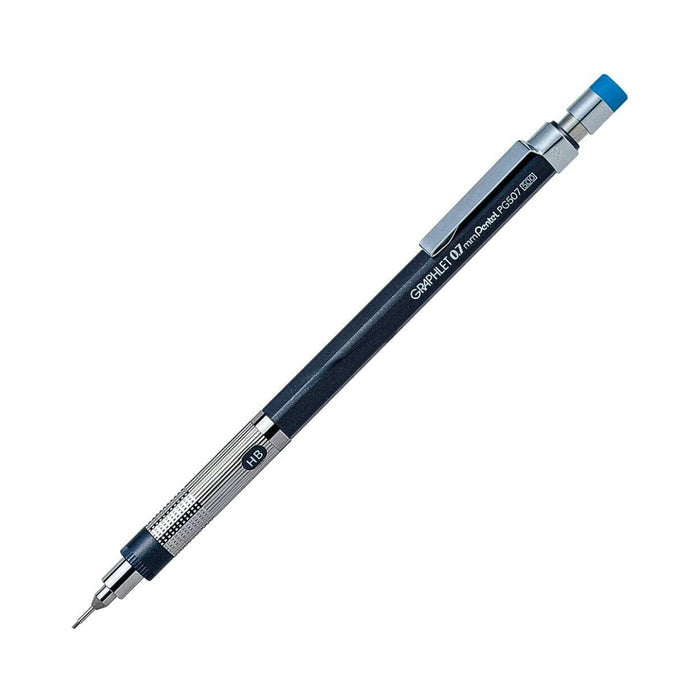 0.7mm - Pentel Graphlet Sharpie mechanical pencil with light blue push button and metal tip.