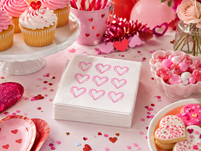 Pink Hearts Valentine’s Day Cocktail Napkins, 50-Pack, 3-ply, Valentine’s Day Party Decor