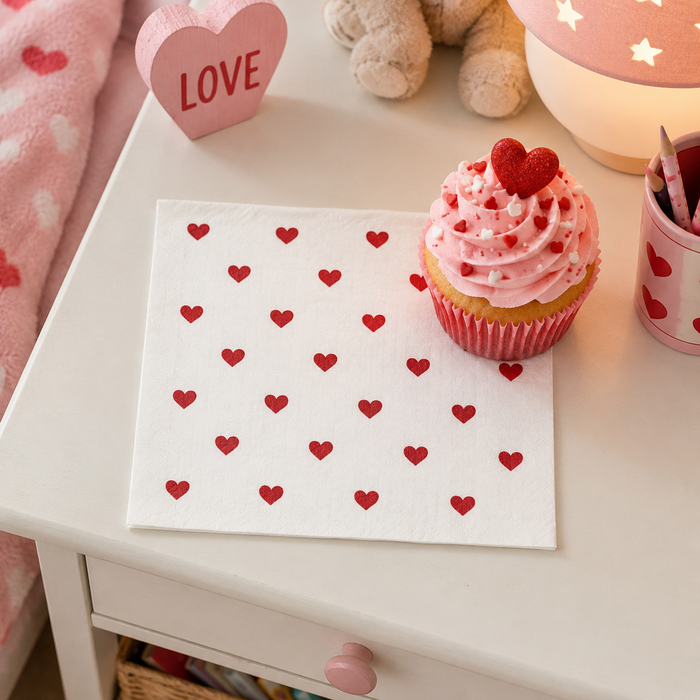 Red Heart Cocktail Napkins, 50-Pack, 3-ply, Valentine’s & Galentine’s Party Napkins