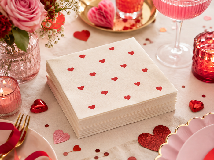 Red Heart Valentine’s Day Cocktail Napkins, 50-Pack, 3-ply, Valentine’s Day Party Decor