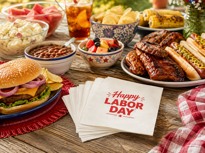 Red Labor Day Cocktail Napkins, 50-Pack, 3-ply, Labor Day Party Decor