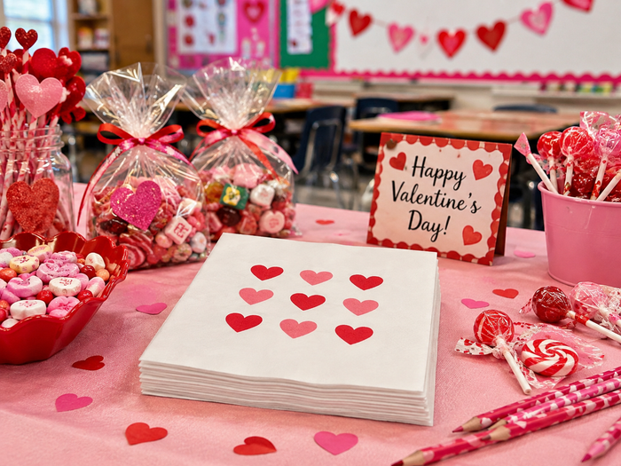 Red & Pink Hearts Valentine’s Day Cocktail Napkins, 50-Pack, 3-ply, Valentine’s Day Party Decor