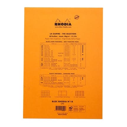 Rhodia No. 18  Head Stapled Pad (A4, Plain) - The Journal Shop