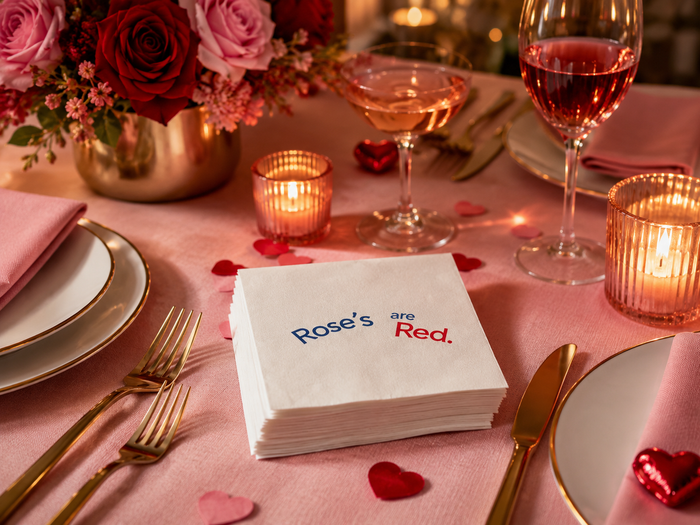 Rose's Are Red Valentine’s Day Cocktail Napkins, 50-Pack, 3-ply, Valentine’s Day Party Decor