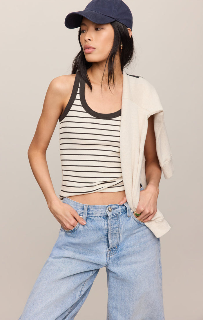 Z Supply Rowe Striped Scoop Tank in Cloud available at Barbara Katz