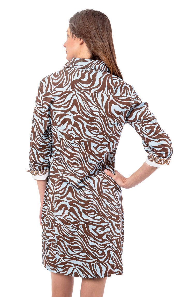 Dizzy-Lizzie Sag Harbor Dress - Turquoise Chocolate Tiger Print available at Barbara Katz