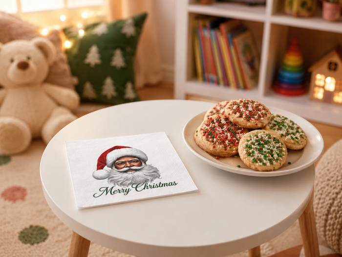 Santa Merry Christmas Cocktail Napkins, 50-Pack, 3-ply, Holiday Party Napkins