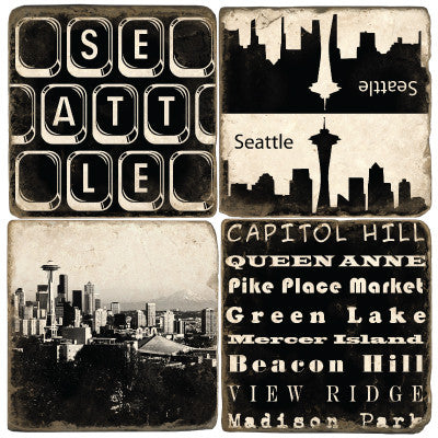 Seattle B&W Drink Coasters