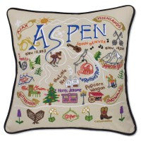 Ski Aspen Hand-Embroidered Pillow
