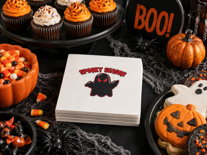 Spooky Season Ghost Cocktail Napkins, 50-Pack, 3-ply, Halloween Party Napkins