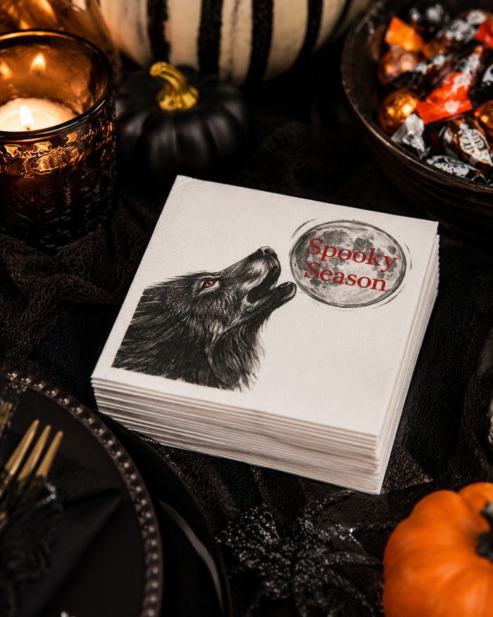 Spooky Season Wolf Cocktail Napkins, 50-Pack, 3-ply, Halloween Party Napkins