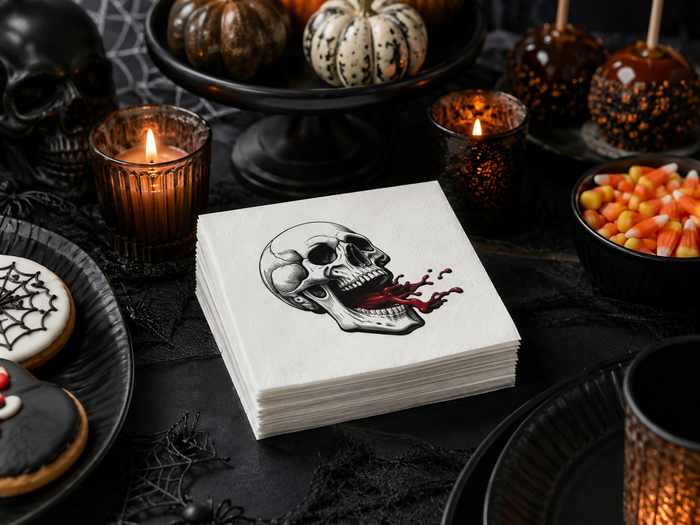 Spooky Skull Cocktail Napkins, 50-Pack, 3-ply, Halloween Party Napkins