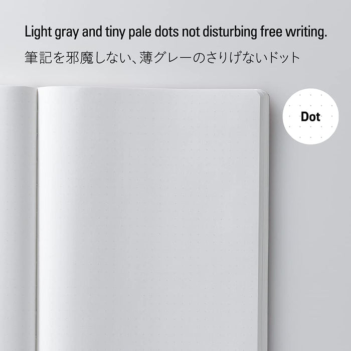Stalogy 1/2 Year Notebook A5 open to show its pale grey dot grid pages.