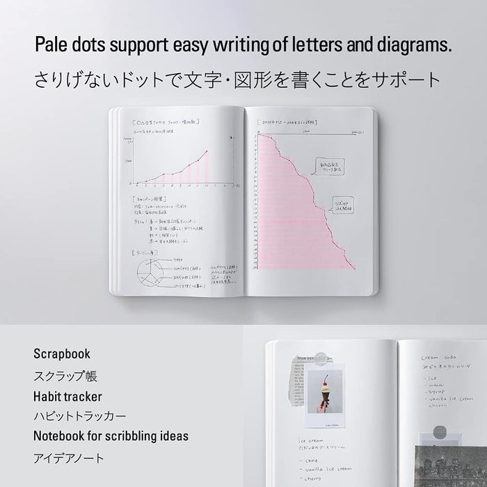 Stalogy 1/2 Year Notebook A5 dot grid lying flat for writing.