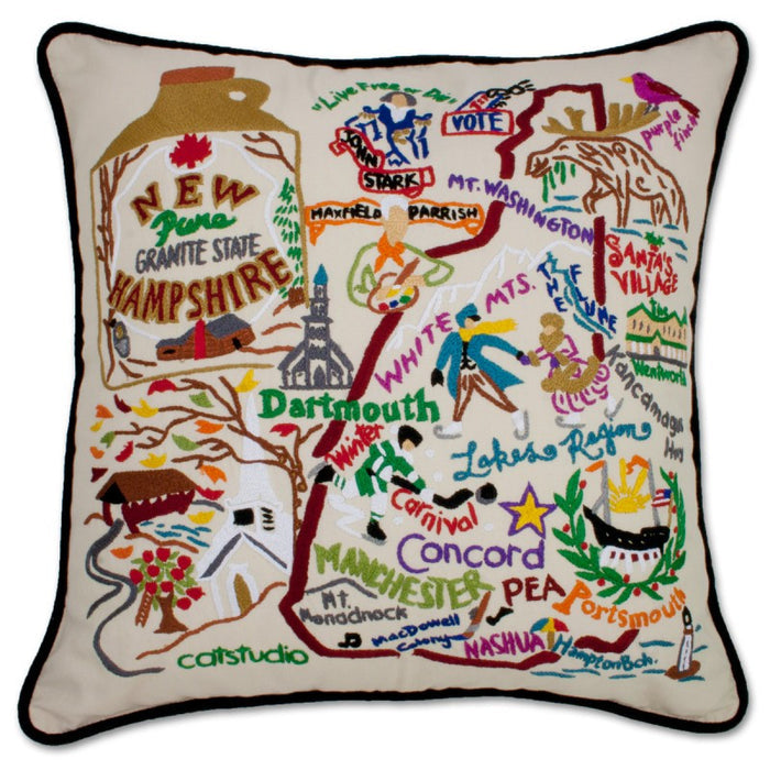 State of New Hampshire Hand-Embroidered Pillow