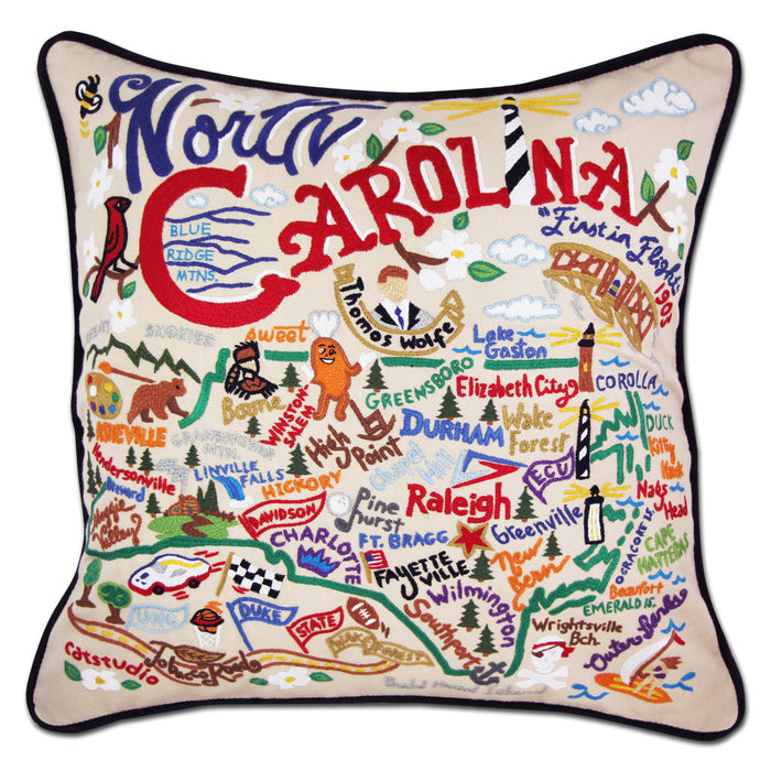 State of North Carolina Hand-Embroidered Pillow
