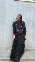Sudadera "A star is born" negra afelpada con denim