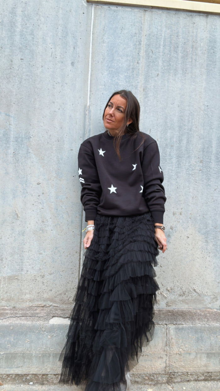 Sudadera "A star is born" negra afelpada con denim