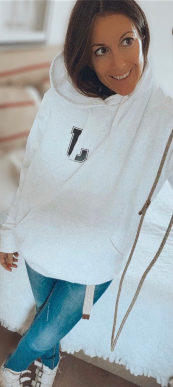 Sudadera “college minimal” blanco con capucha