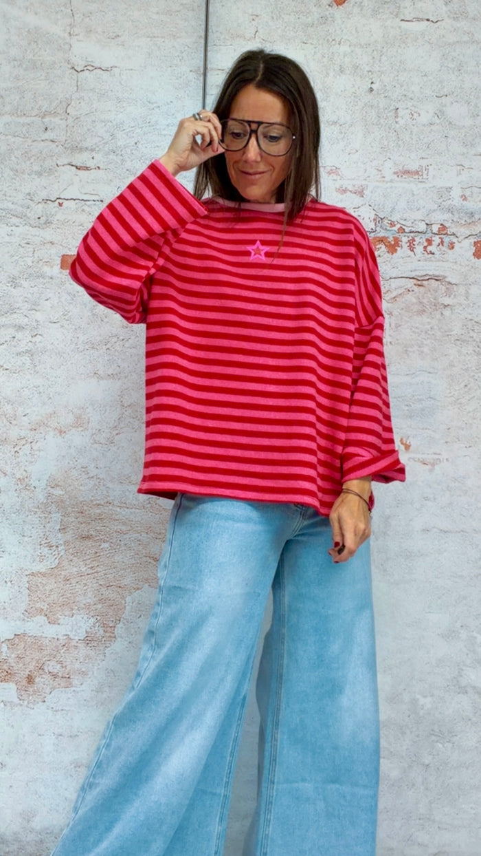 Sudadera "flúor star" rosa de mangas abullonadas, talla única