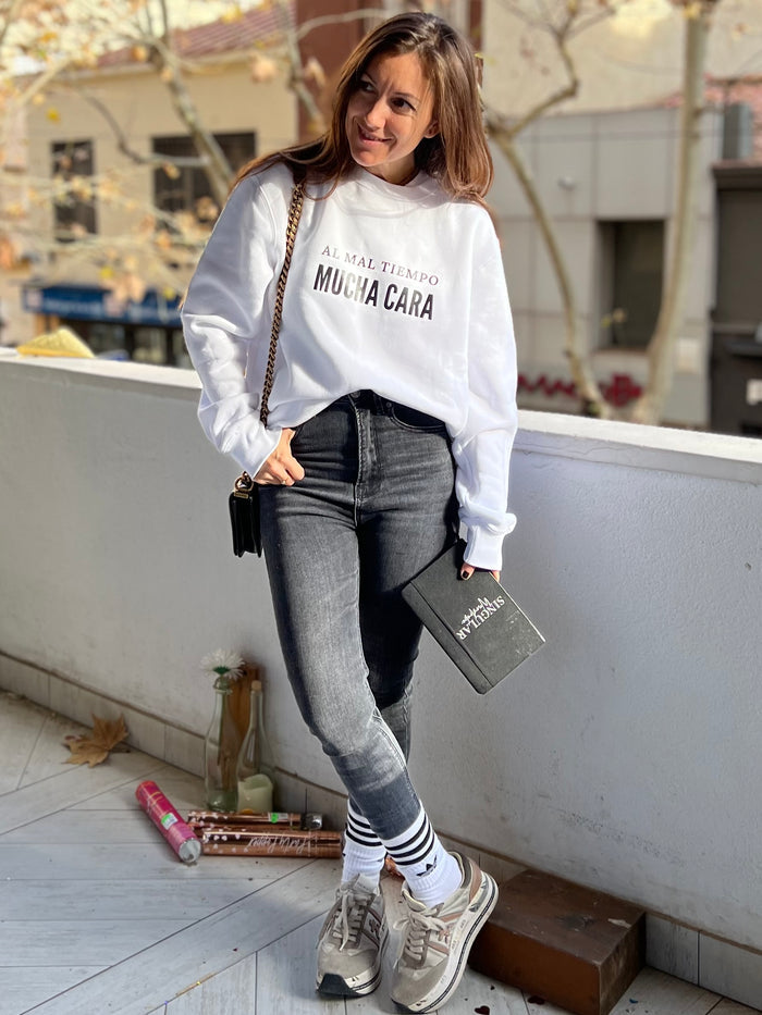 Sudadera "Mucha cara", algodón, blanco — vista detalle