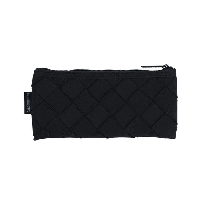 Back view of the Sun-Star Amugomu Woven Elastic Pen Case in black, highlighting the woven elastic fabric design.