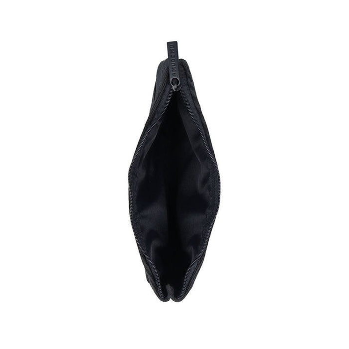 Top view of the Sun-Star Amugomu Woven Elastic Pen Case in black, shown open to reveal the spacious interior.